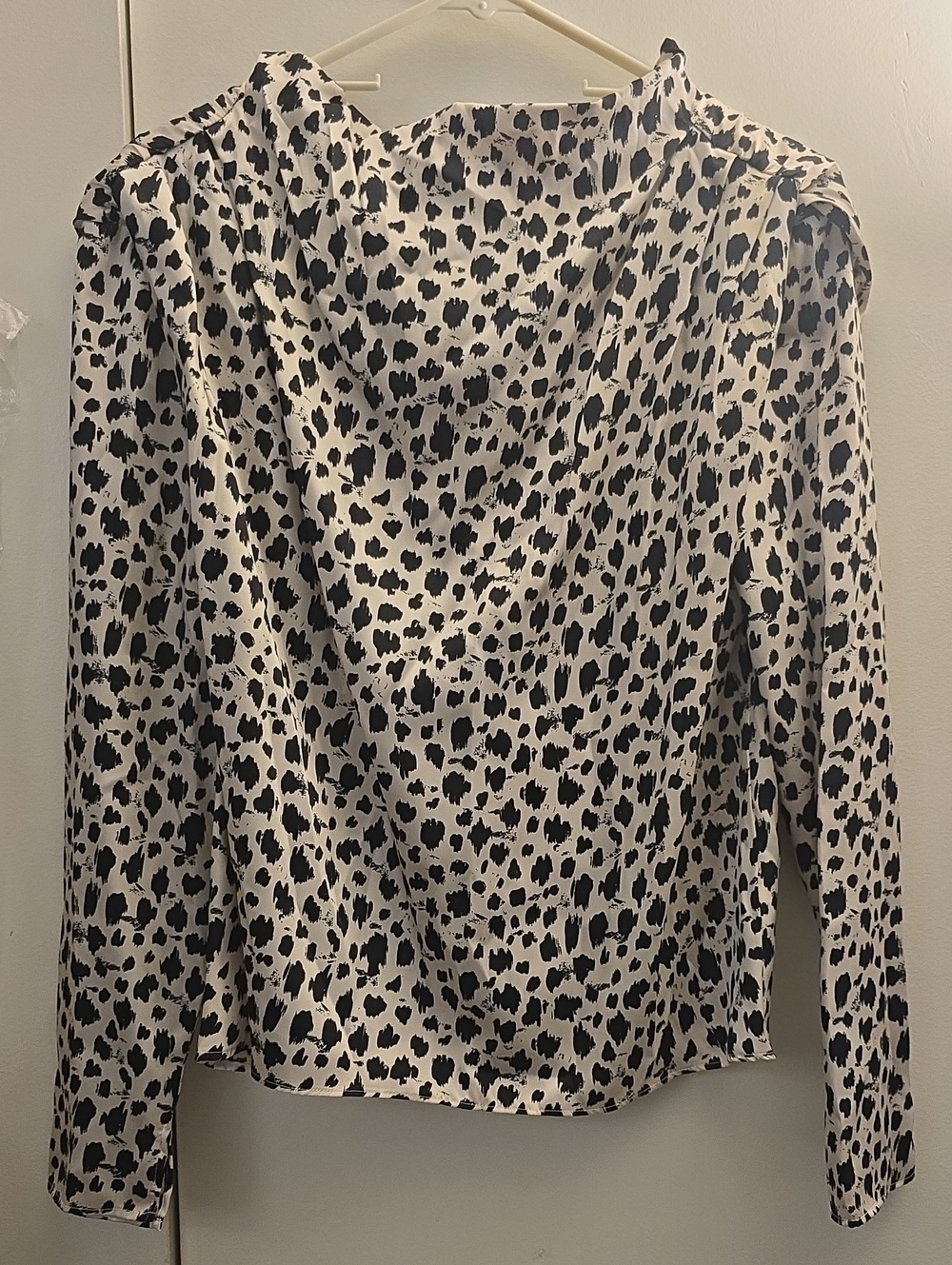 Zara Black & White Animal Print Long-Sleeve Blouse